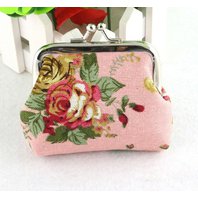 Vintage peňaženka na mince kvety ružová