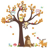 Nálepka na stenu Strom so zvieratkami (100x100 cm)